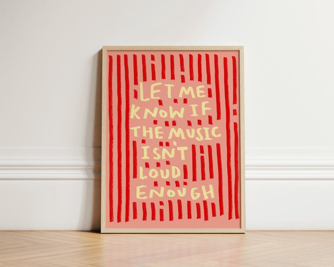 Music Isnt Loud Enough Quirky Red Stripes Music Lover Quote Poster