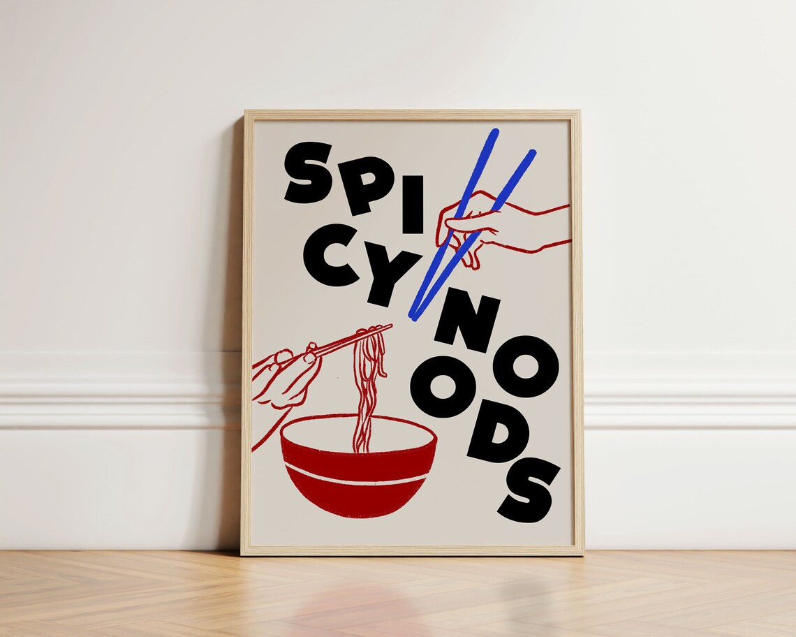 Spicy Noodles Ramen Kitchen Art Print, Trendy
