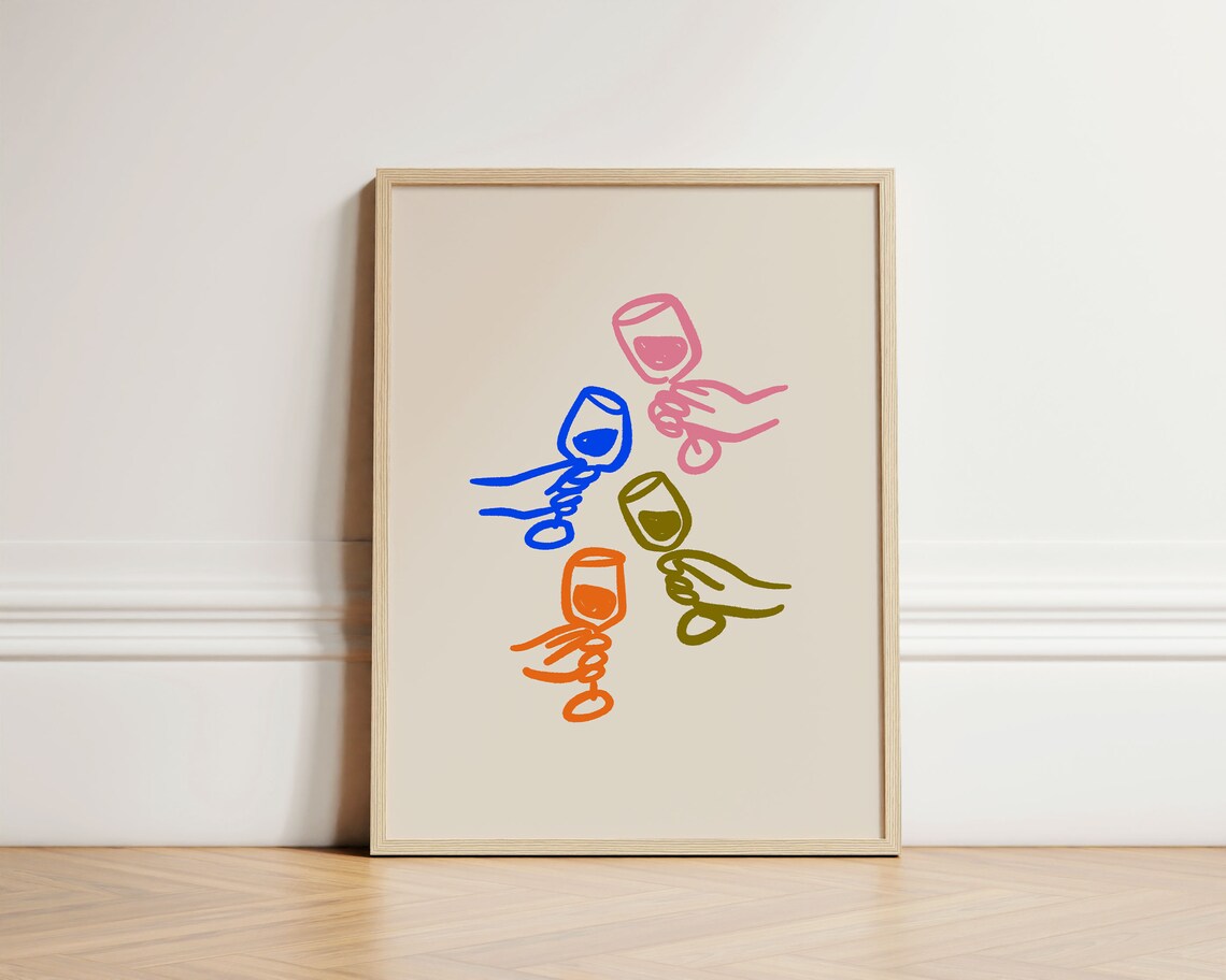Cheers Wine Glasses Vintage Retro Art Print