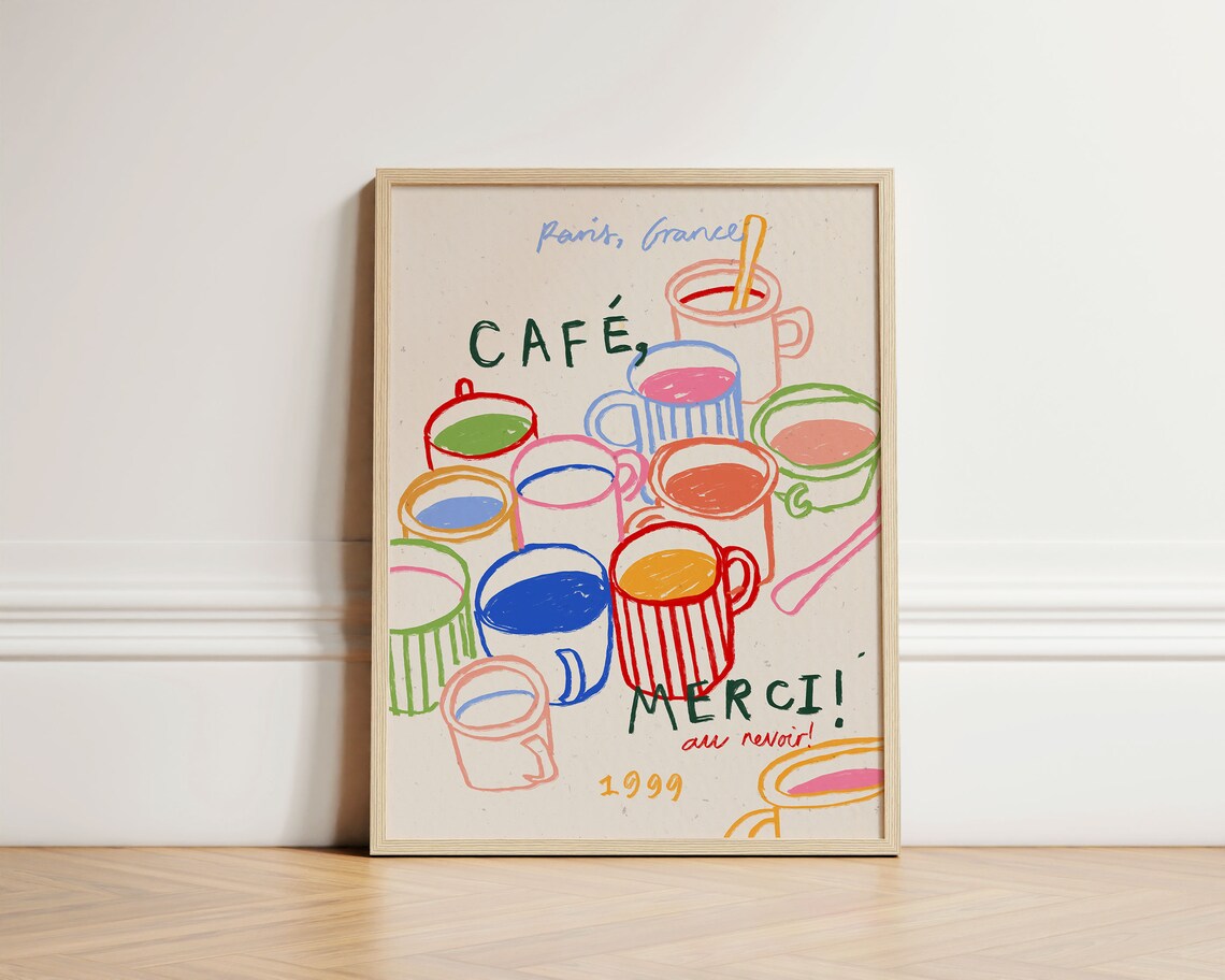Cafe Merci Coffee Poster, Kitchen Wall Art Decor