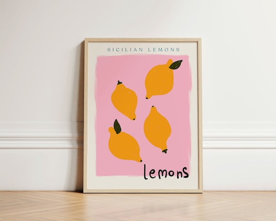 Sicilian Lemons Print Poster Kitchen Fruit Abstract Decor Wall Gallery Unframed