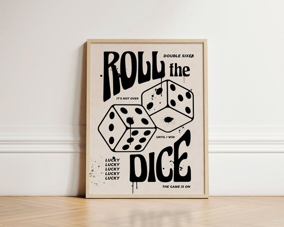 Roll The Dice Double Sixes Lucky Retro Gaming Typography Art Poster