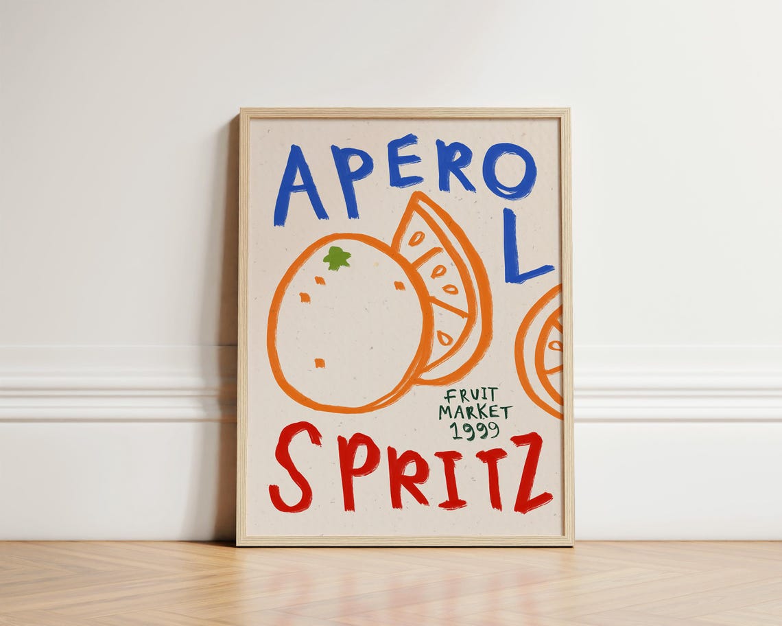 Aperol Spritz Orange Cocktail Retro Fruit Market 1999 Art Poster