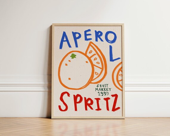 Aperol Spritz Orange Cocktail Retro Fruit Market 1999 Art Poster