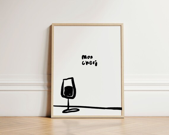 Mon Cheri Poster Ink Bleed Style Cheers Print Wine Glasses Cin Trendy Abstract Kitchen Unframed