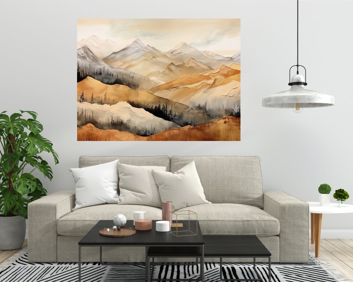 Mountain Panorama Natural Colors Landscape With Mountains Mountain Range Acrylic Colors Harmonious Landscape - Image 6