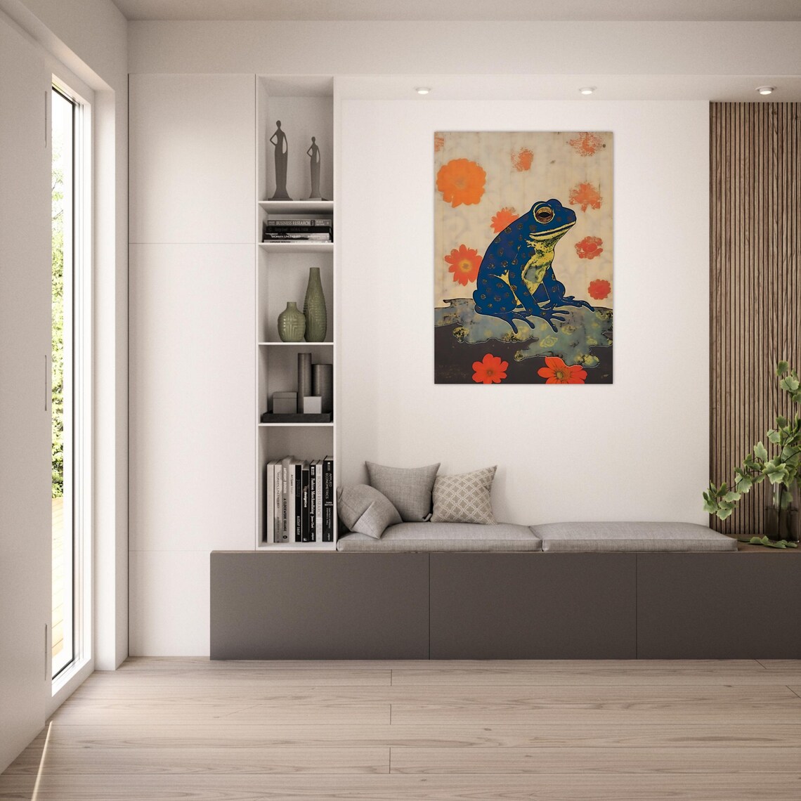 Striking Japanese Style Blue Frog Orange Flowers Vintage Art Poster - Image 4