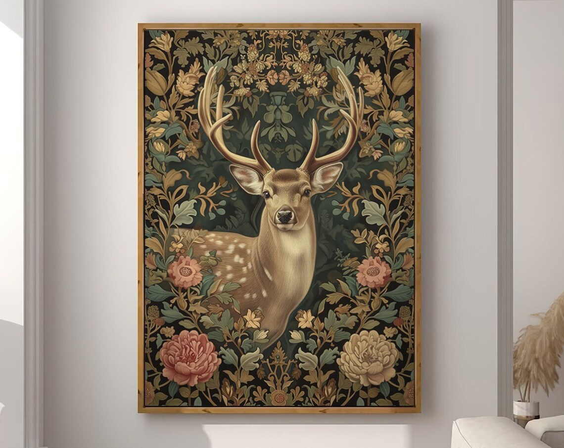 William Morris-Inspired Deer Art Print, Forest Theme - Image 4