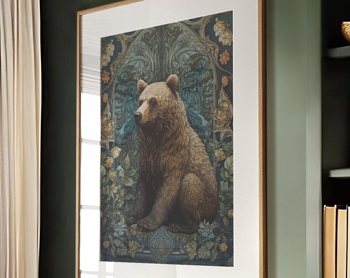 William Morris-Inspired Brown Bear Art Print