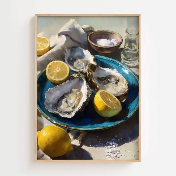 Oyster And Lemon Poster Print, Mediterranean Still Life