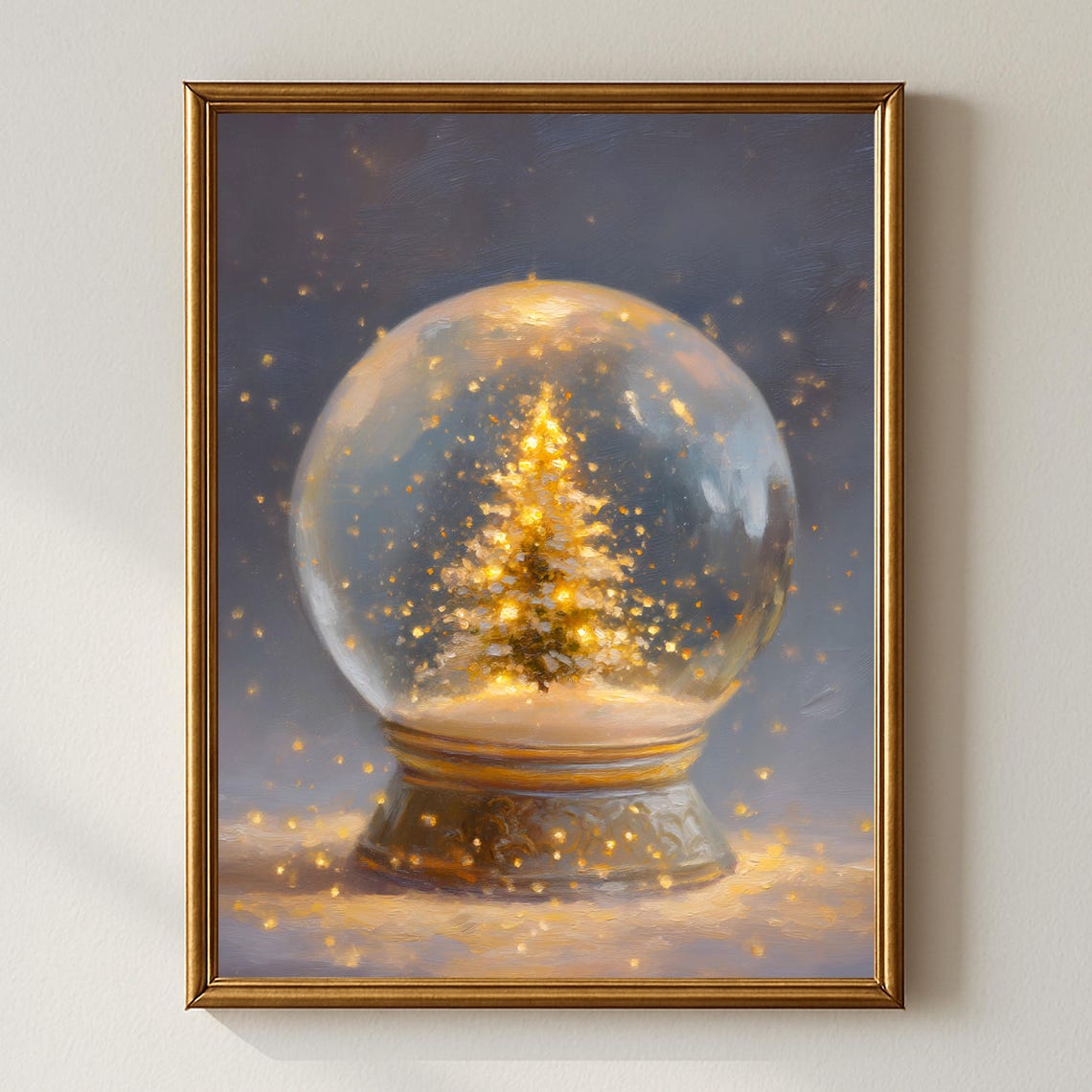 Magical Snow Globe Glowing Christmas Tree Golden Lights Poster