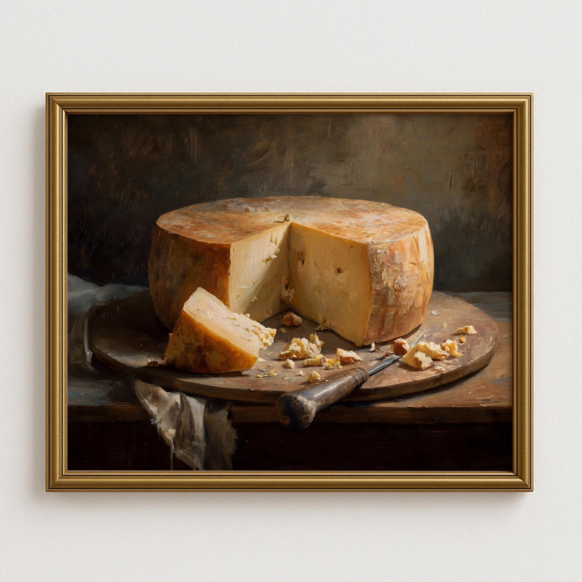 Rustic Cheese Wheel Still Life, Kitchen Wall Art