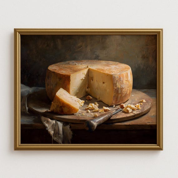 Rustic Cheese Wheel Still Life, Kitchen Wall Art