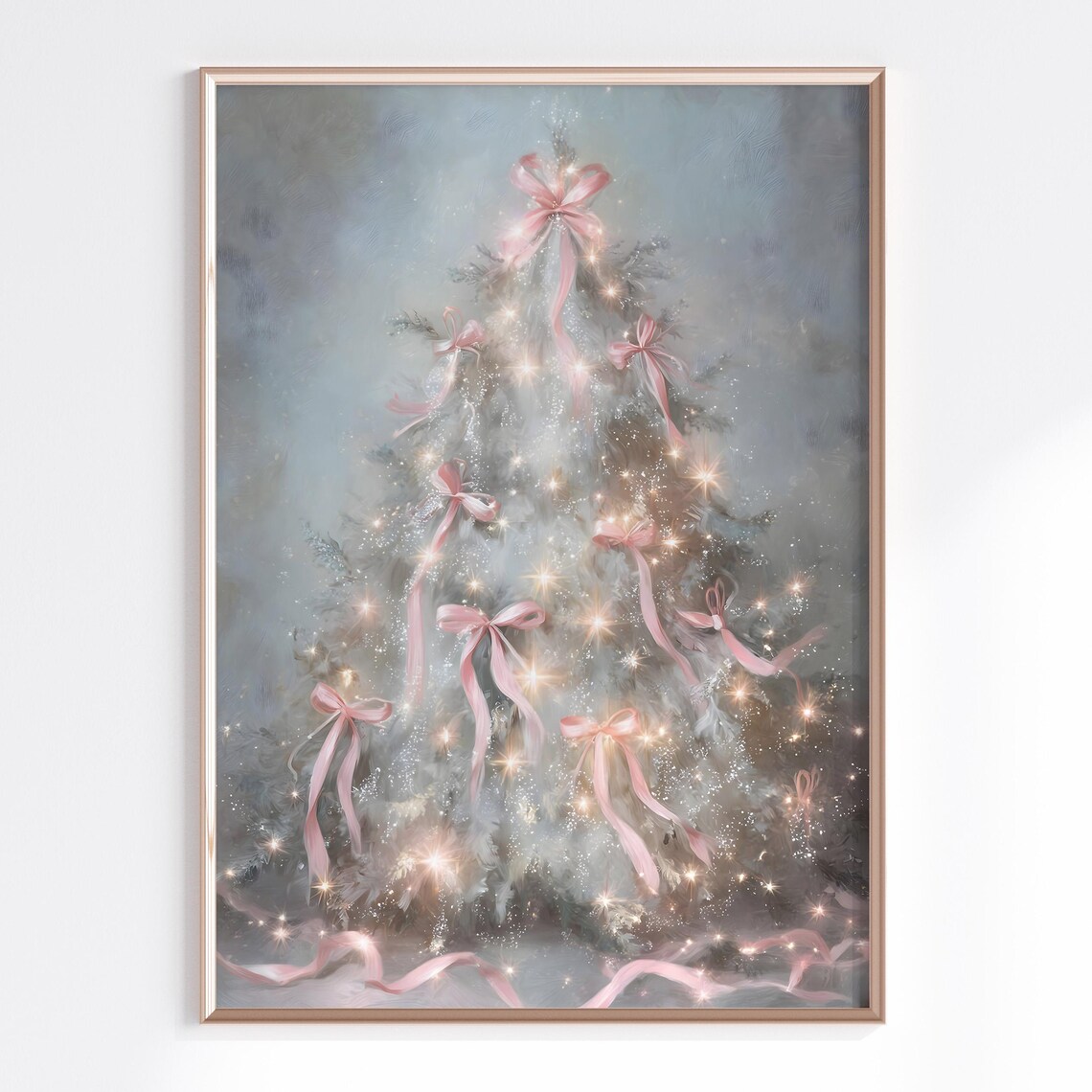 Dreamy Christmas White Tree Holiday Poster, Pastel Decor