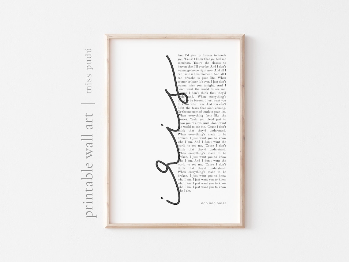 Iris Goo Goo Dolls Song Lyrics Typography Art Poster for Fans