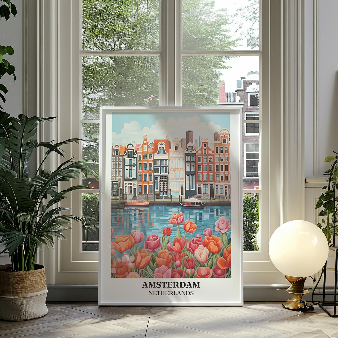 Amsterdam Canal Houses and Blooming Tulips European Travel Poster - Image 4