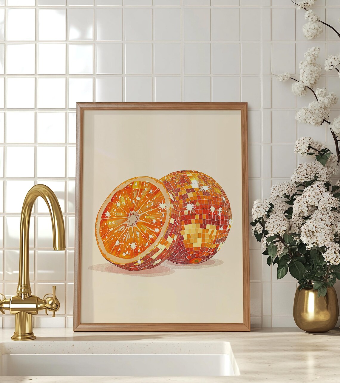 Disco Fruit Print, Glam Orange Poster Art Print - Image 3