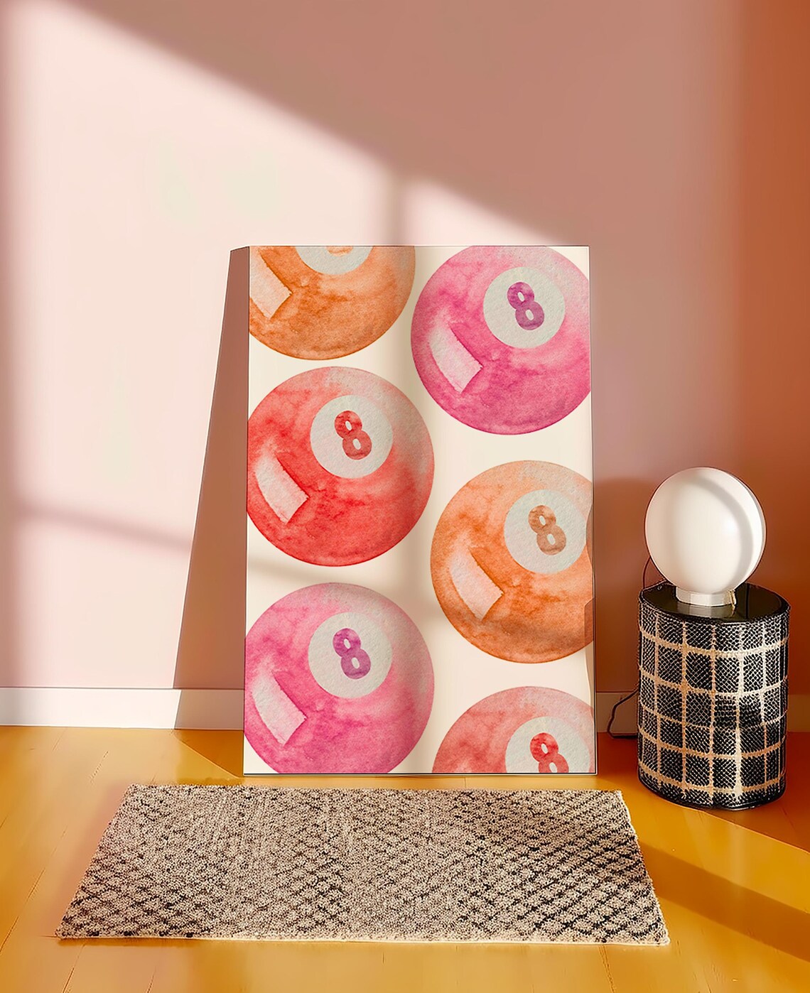 Pink and Orange Watercolor Eight Ball Pattern Game Room Trendy Poster - Image 4