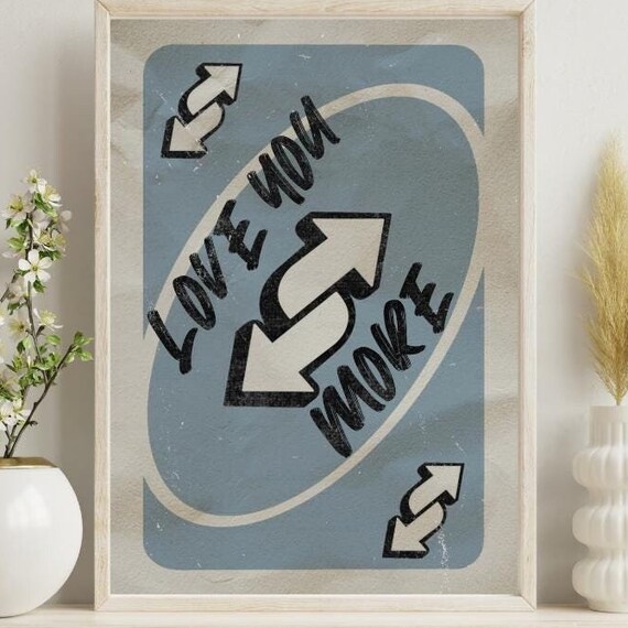 Love You More Vintage Blue Game Card Motif Retro Romance Poster