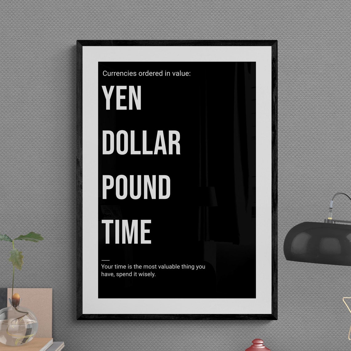 Currencies Ordered In Value Yen Dollar Pound Time Black Poster - Image 2