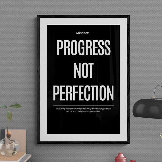 Progress Not Perfection Work Hard Stay Focused Mindset Motivational Wall Art Hustle Success Inspiration Growth Execute