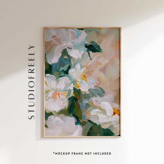 Abstract Floral Art Print Textured White Flowers Pastel Tones