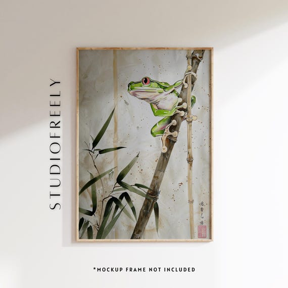 Ukiyoe Frog Print Green Tree On Bamboo File