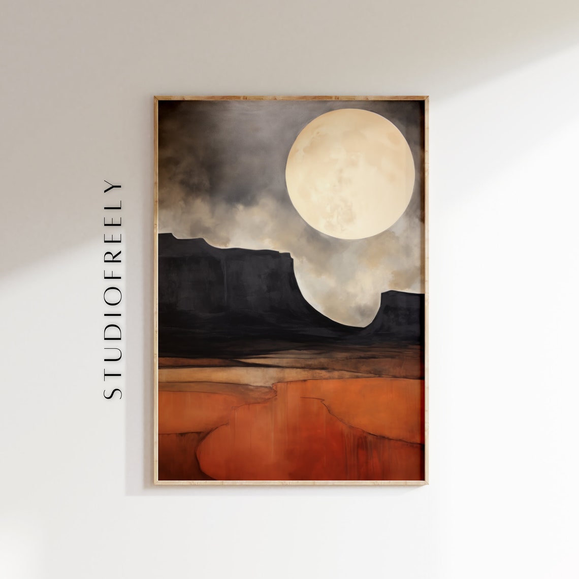 Monument Valley Moon Art Print Desert Canyon Nightscape Wall Decor
