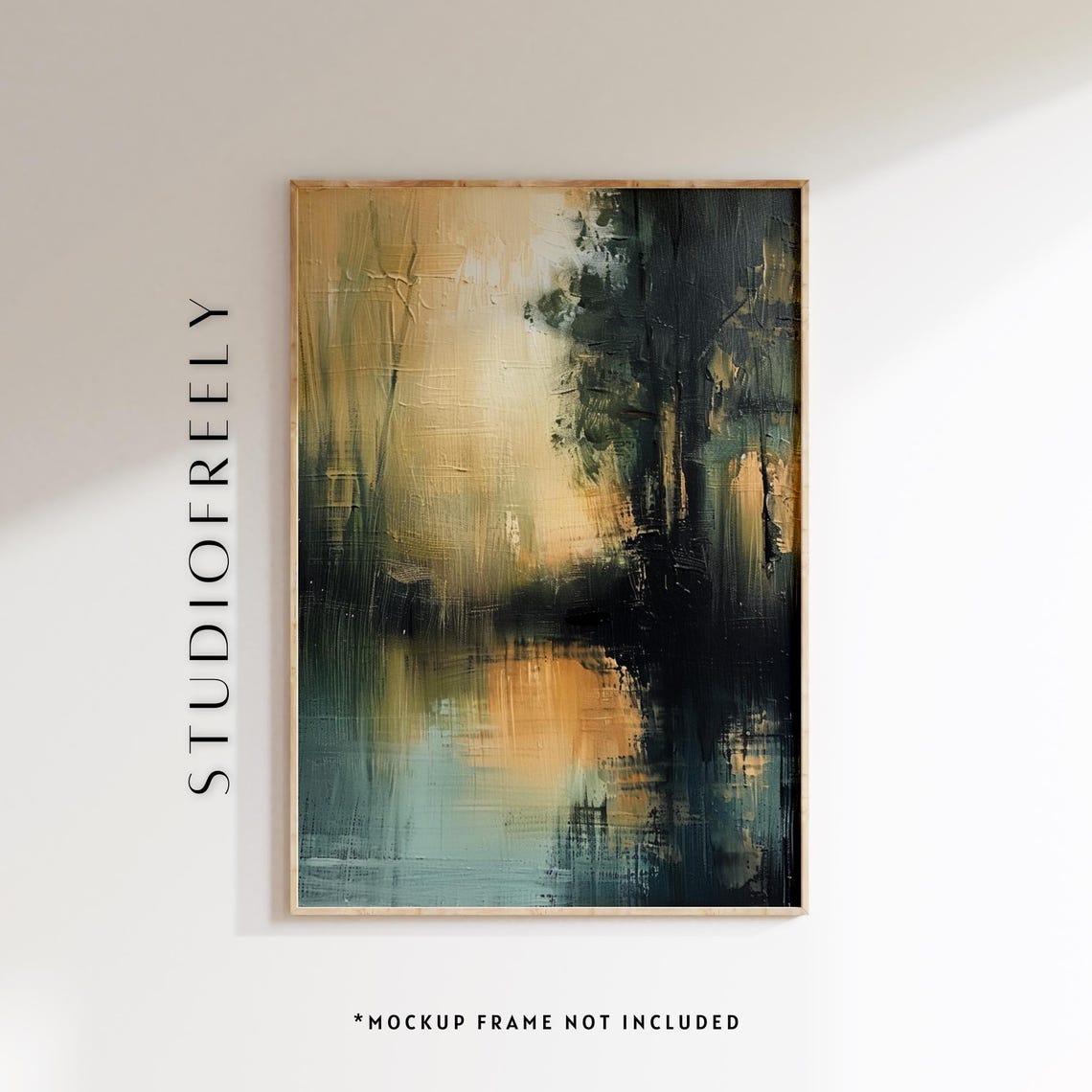 Abstract Forest Lake Reflections Gold Cream Moody Modern Wall Art