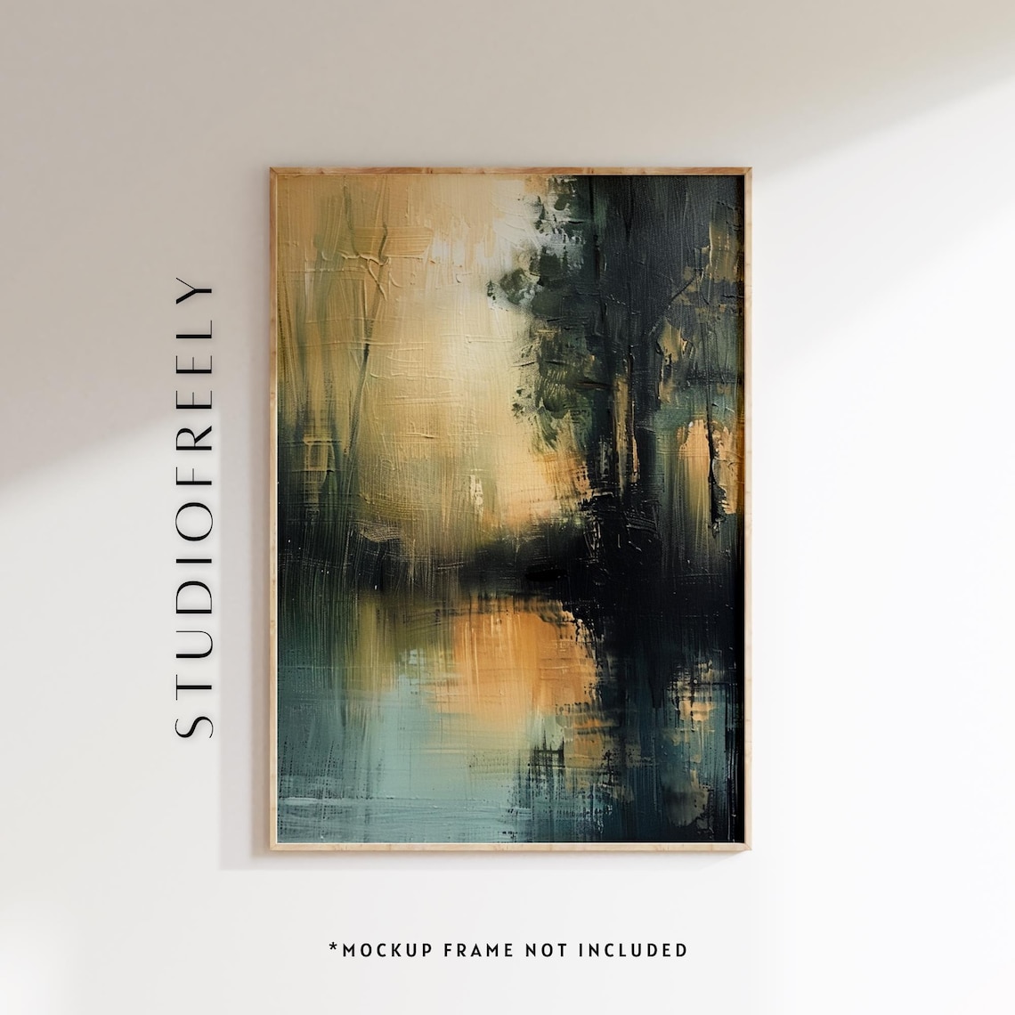 Abstract Water Reflections Moody Gold Green Oil Painting Wall Art