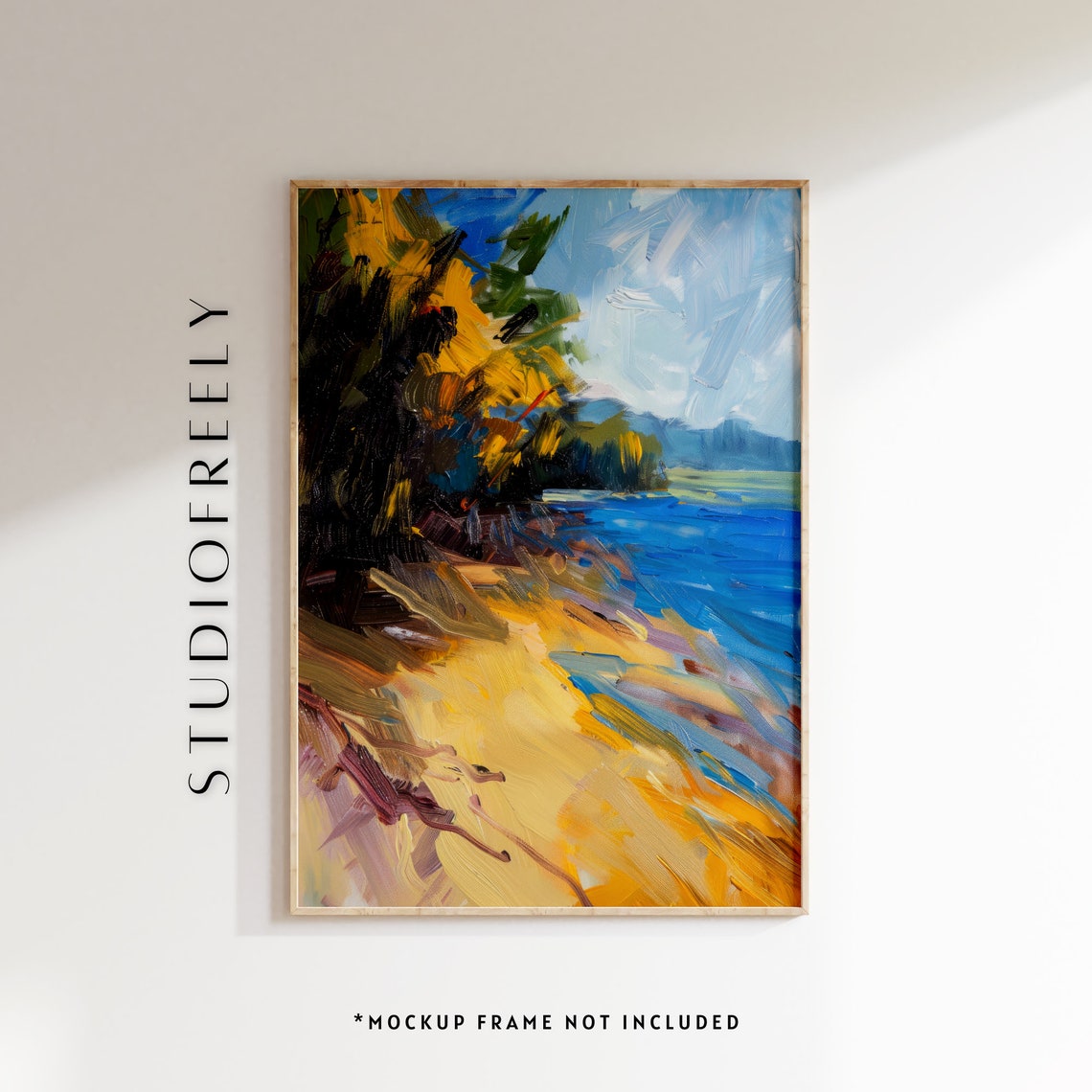 Expressionist Beach Golden Sand Blue Water Oil Painting Poster