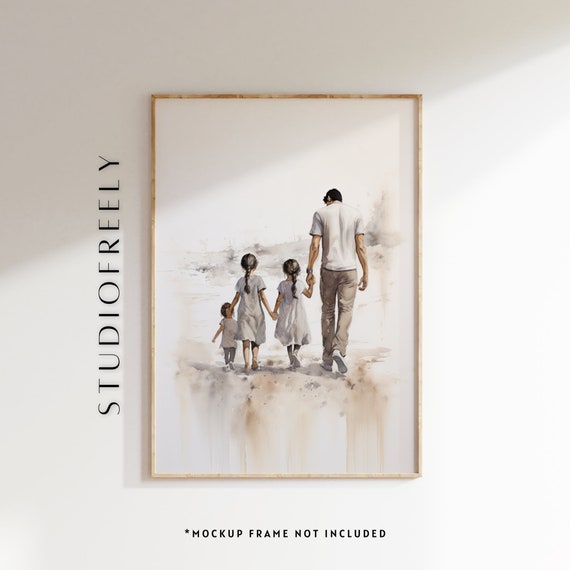 Father And Daughters Beach Watercolor Print Sentimental Family Art