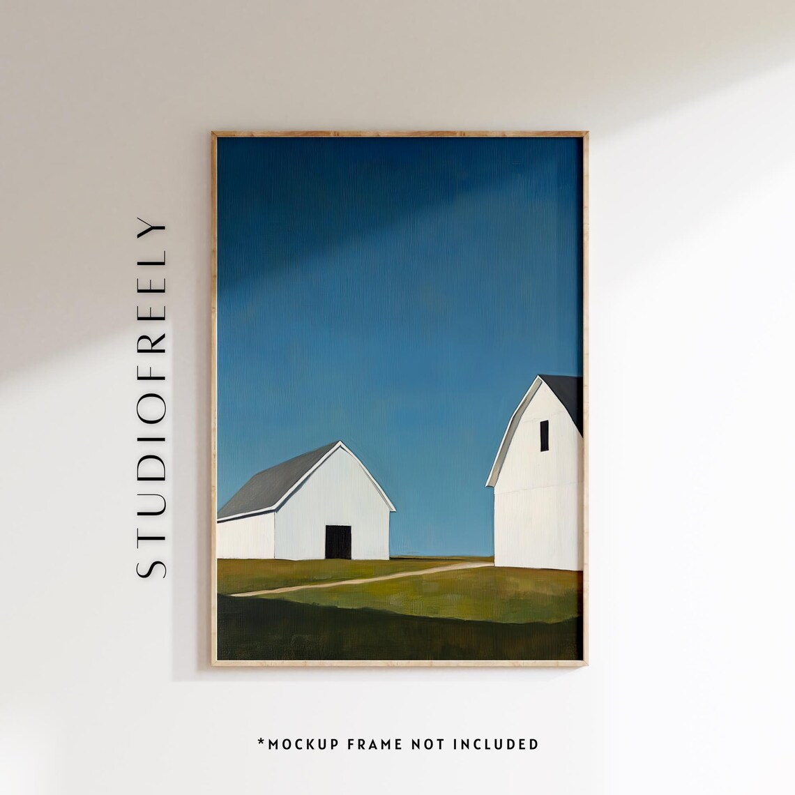 Minimalist Barn Painting, Modern Farmhouse Landscape Art