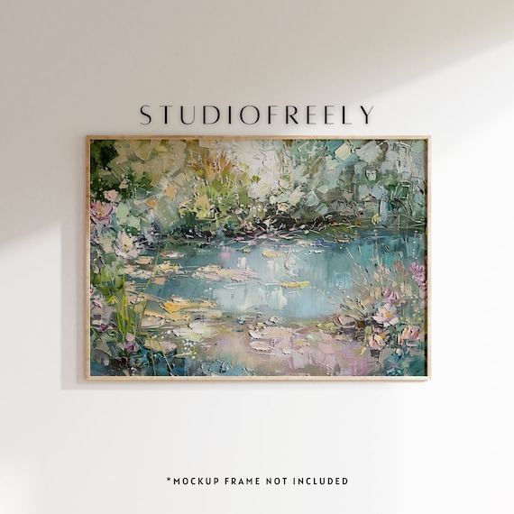Impressionist Lily Pond Wildflowers Textured Garden Wall Poster