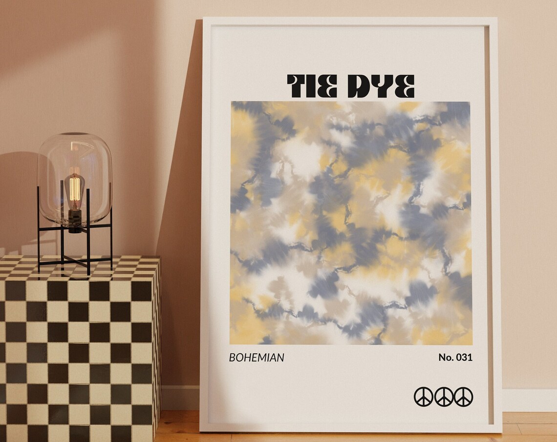 Ice Tie Dye Bohemian Pastel Yellow Blue Retro Peace Art Poster