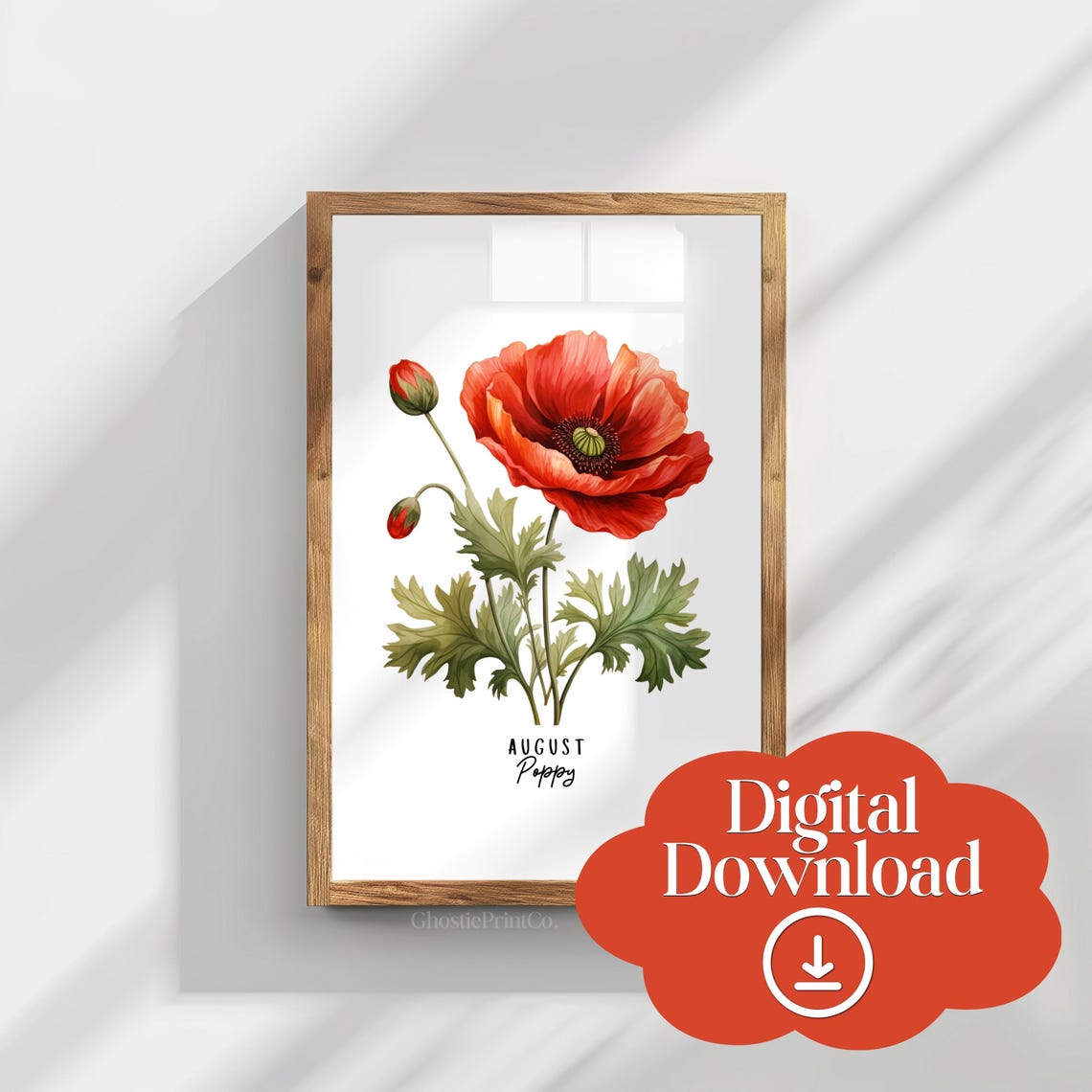August Poppy Birth Flower Watercolor Art Print