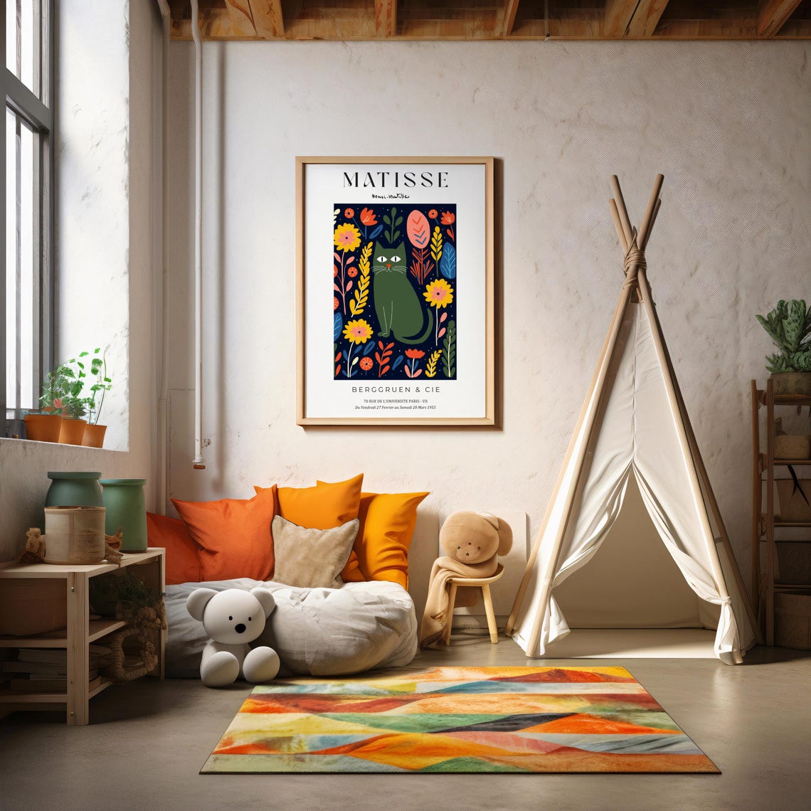 Matisse Cat Boho Floral Folk Art Poster - Image 2