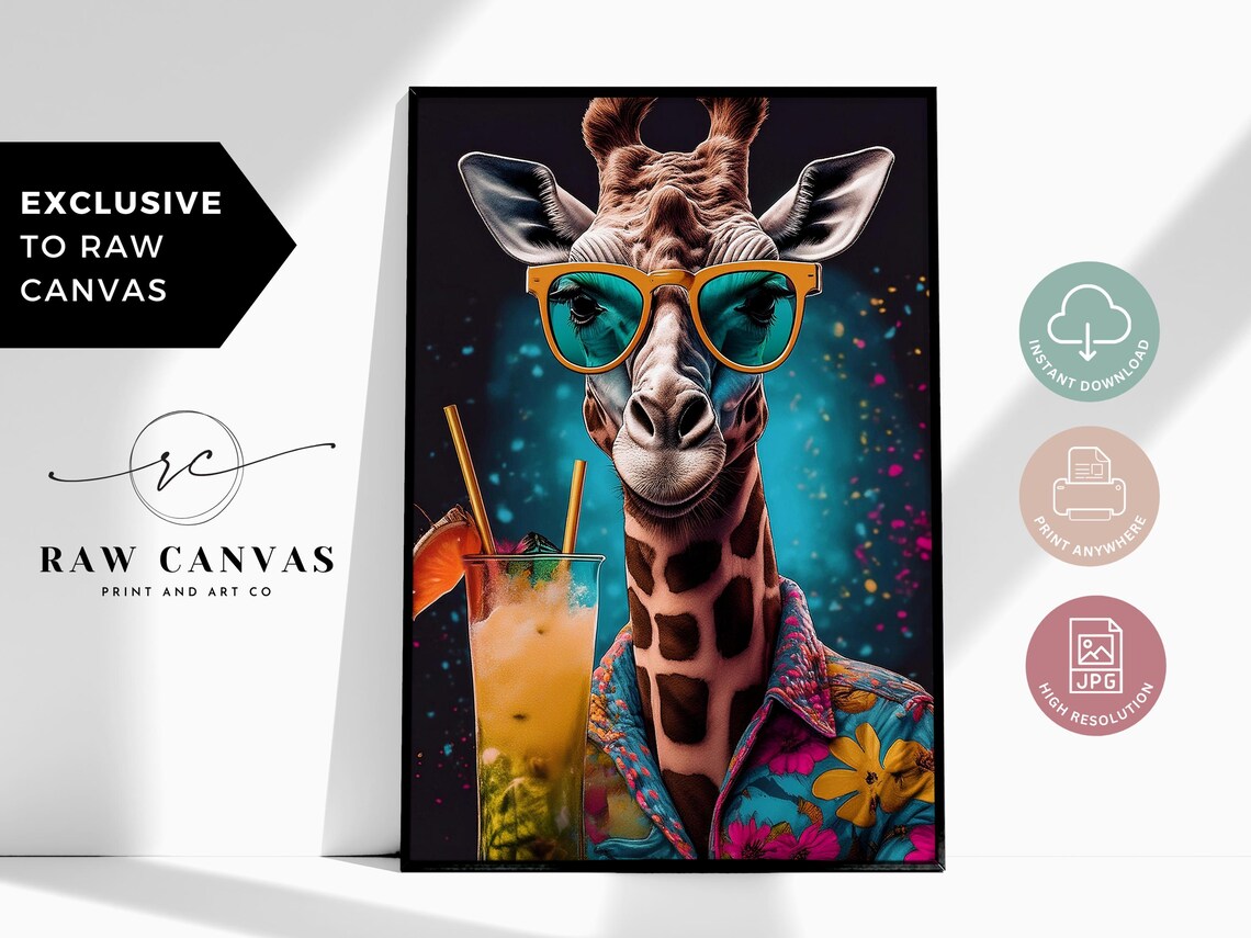 Funky Giraffe Pop Art Poster, Retro Safari Decor