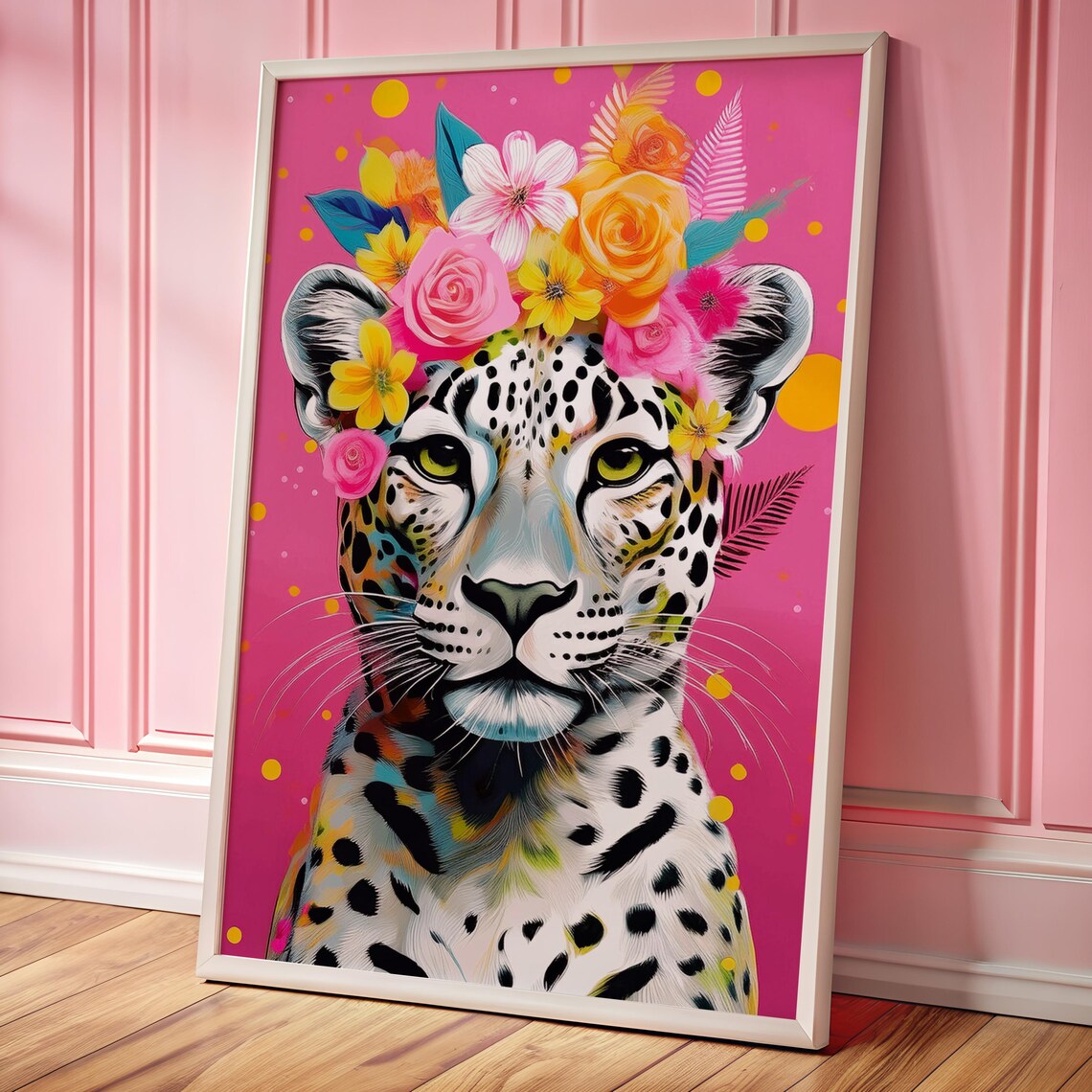Floral Leopard Wall Art Print, Bold Boho Decor - Image 3