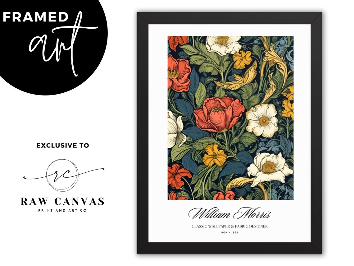William Morris Inspired Vintage Floral Poster, Botanical