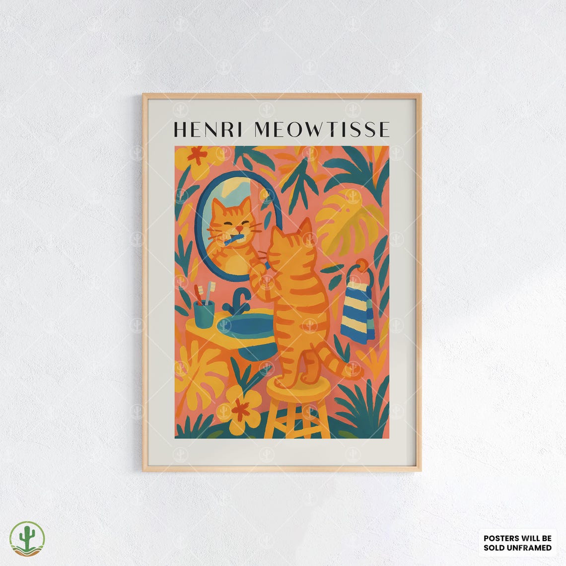 Henri Meowtisse Orange Tabby Brushing Teeth Funny Cat Bathroom Poster