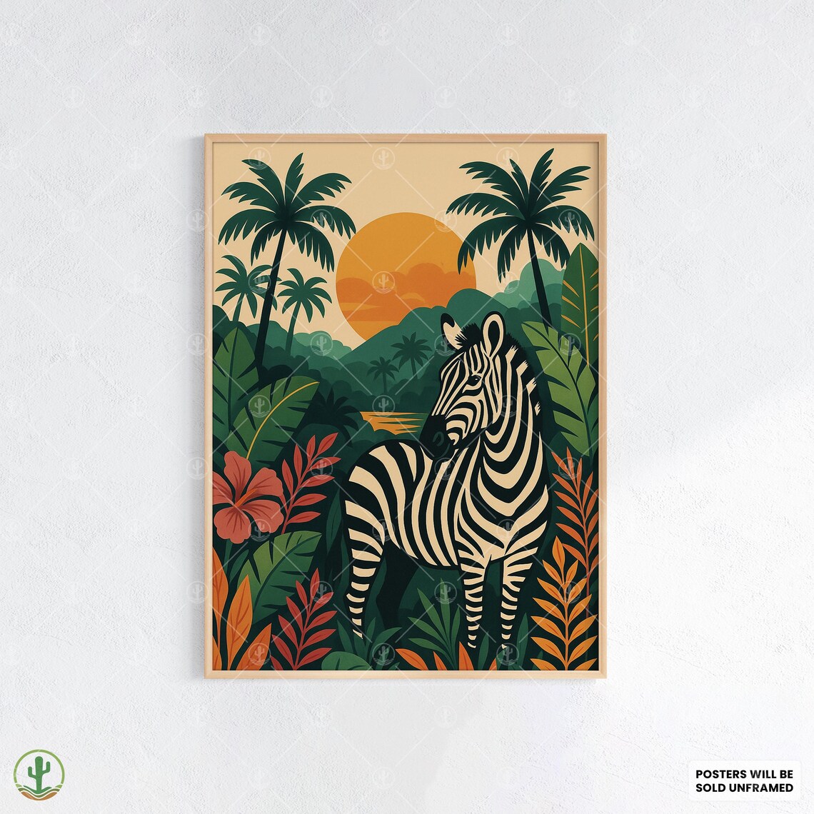 Zebra Tropical Jungle Sunset Bold Safari Animal Illustration Poster