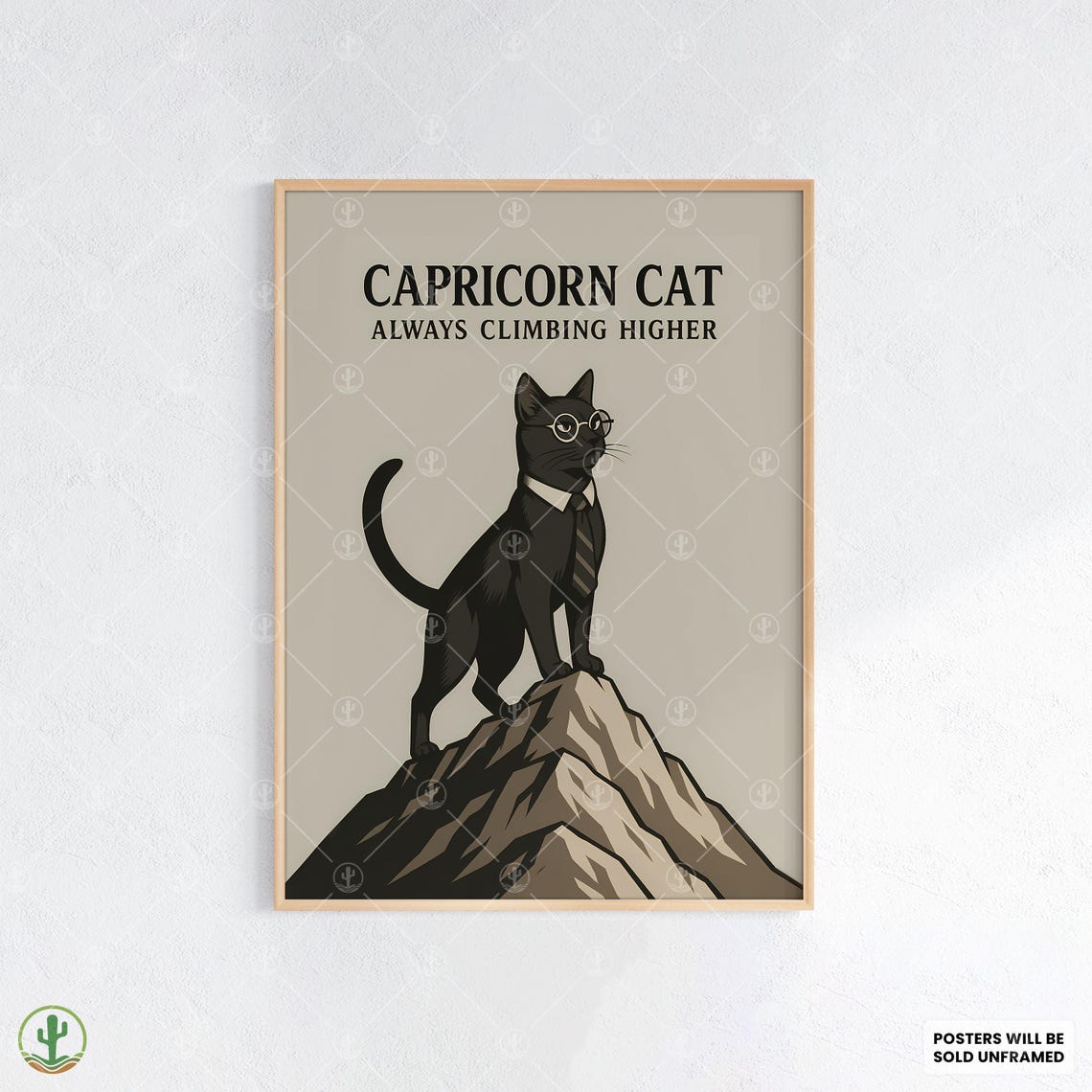 Capricorn Cat Always Climbing Higher Mountain Zodiac Office Poster