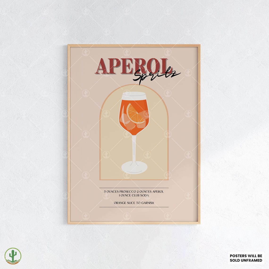 Aperol Spritz Orange Slice Cocktail Illustration Recipe Art Poster