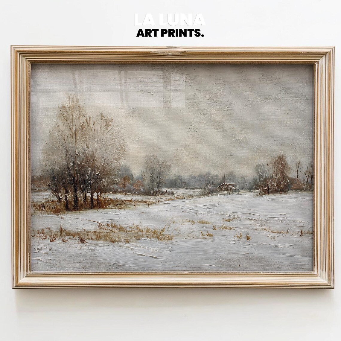 Vintage Winter Snow Landscape Oil Painting Textured Art Print