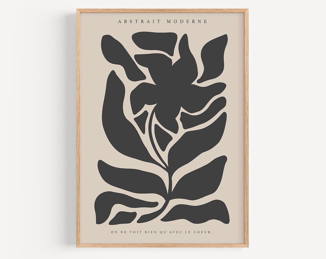 Black Botanical Silhouette Modern Abstract French Quote Poster