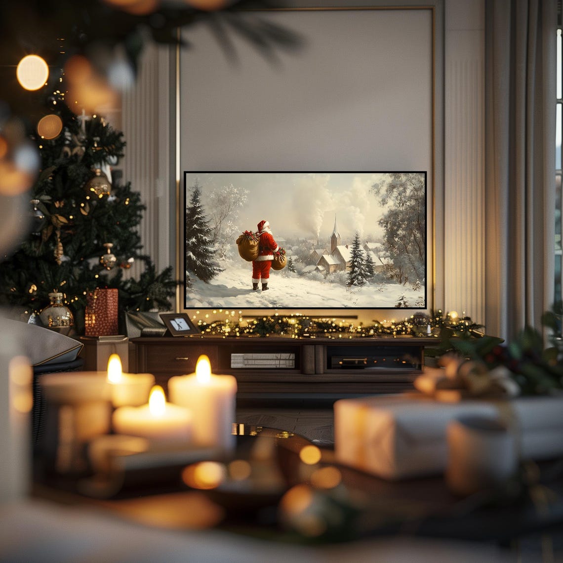 Vintage Snowy Village Christmas Frame Tv Art Santa Claus Snowy Art For Tv Christmas Holiday Decor Tv Art Tv3 - Image 2