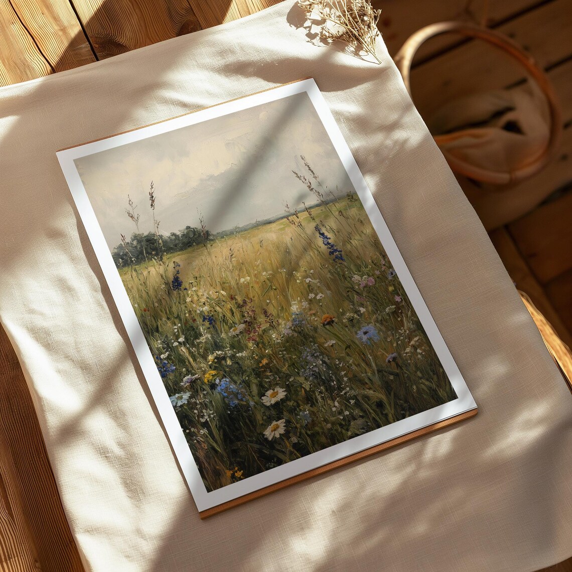 Wildflower Meadow Oil Painting Golden Field Cloudy Sky Vintage Poster - Image 4