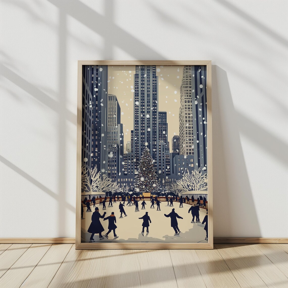 New York Ice Skating Rink Christmas Tree Retro Skyline Wall Art Print - Image 2