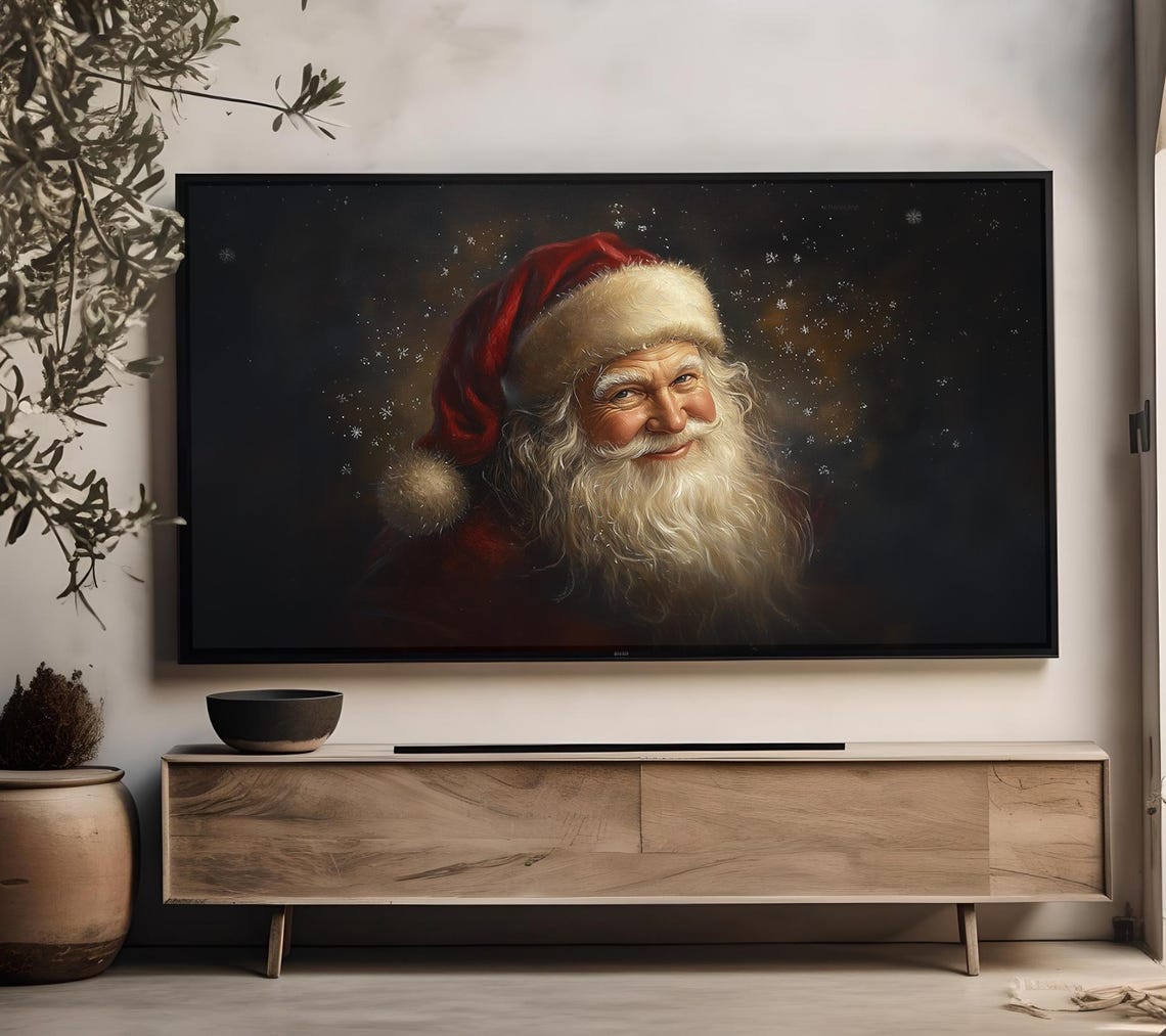 Moody Santa Claus Portrait Dark Background Snowflakes Art Print - Image 4
